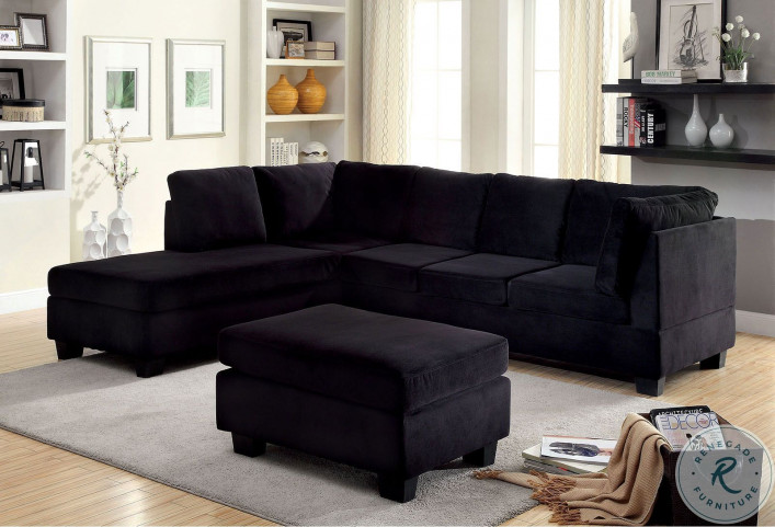 Lomma Black Flannelette Fabric With Ottoman LAF Sectional |  HomeGalleryStores.com | CM6316-SECTIONAL+OT