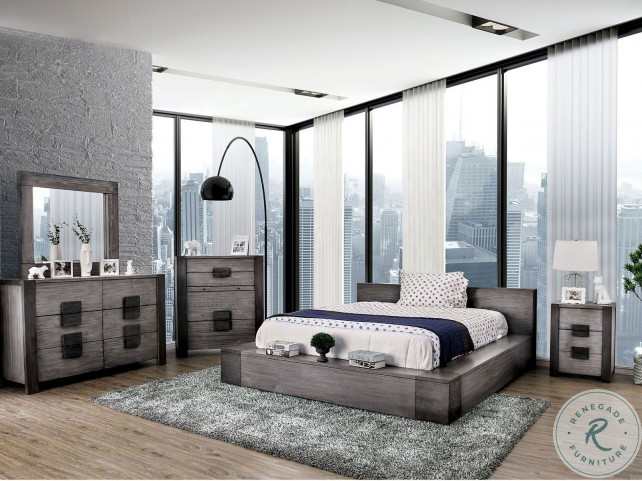 Janeiro Light And Dark Gray King Low Profile Platform Bed From