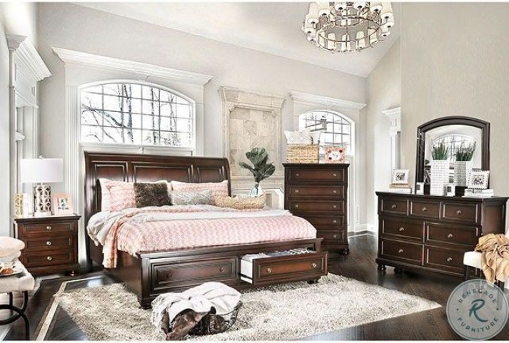Northville Dark Cherry Platform Storage Sleigh Bedroom Set