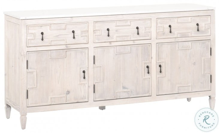Bella Antique White Wash And White Quartz Emerie Media Sideboard