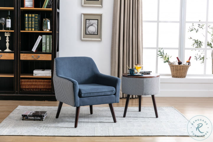 HM1207BU 1 Blue Accent Chair And Side Table From Homelegance