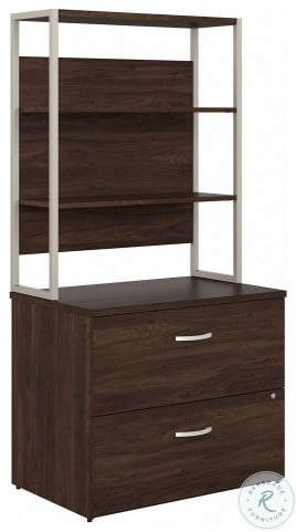 Hybrid Black Walnut 2 Drawer Lateral File Cabinet with Hutch