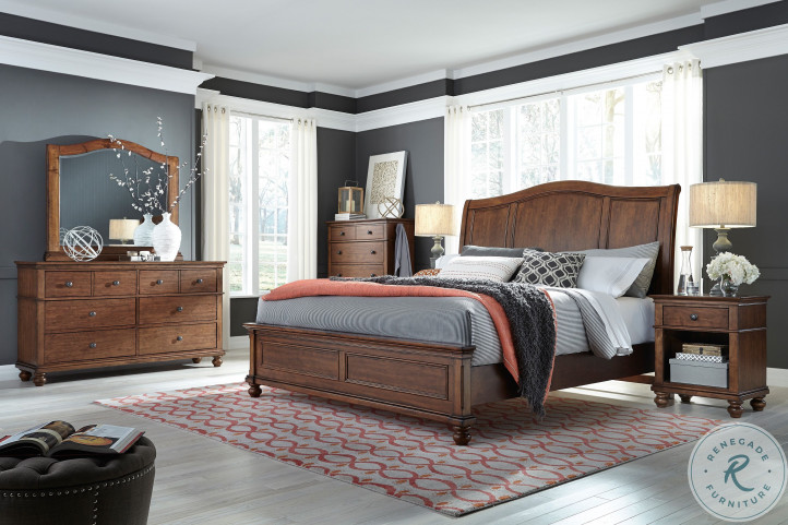 Oxford Whiskey Brown Low Profile Sleigh Bedroom Set from Aspen