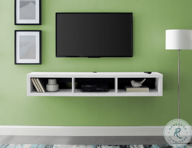 Shallow White 60" Wall Mounted TV Stand | HomeGalleryStores.com | IMSE360W