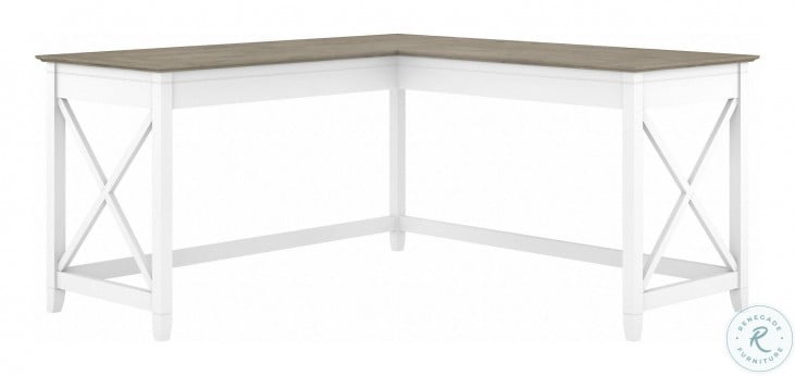 Bush furniture key west 60w l store shaped desk in pure white oak