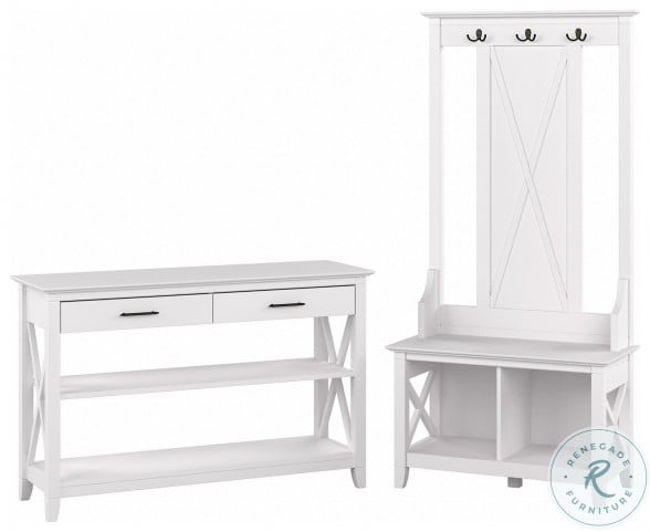 Key West Pure White Oak Entryway Storage Set with Hall Tree Shoe