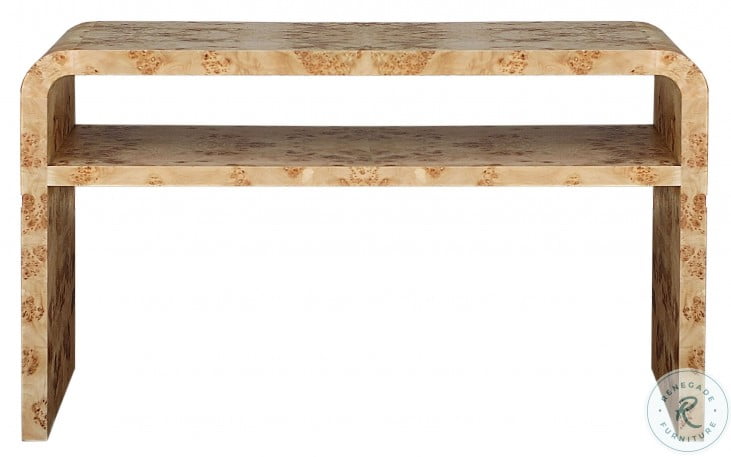 Marshall Burl Wood Waterfall Edge 2 Tier Console Table