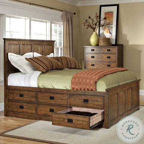 Oak Park Mission Two Sided 12 Drawer King Captain Bed