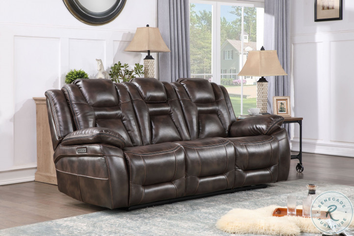 Crestline brown dual power reclining sofa top