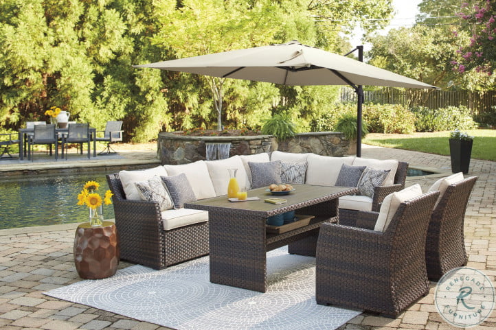Easy isle dark brown and beige outdoor raf sectional deals