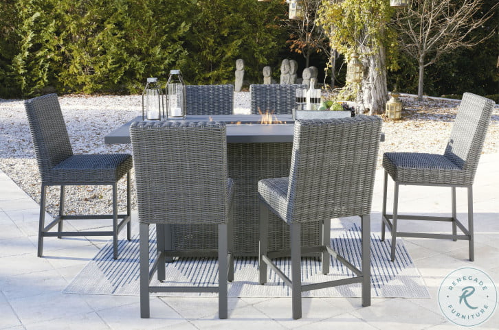 Palazzo Gray Outdoor Bar Table Set with Fire Pit | HomeGalleryStores.com |  P520-665