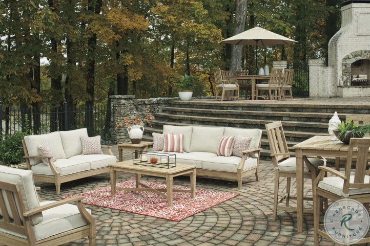 Beachcroft beige outdoor living room set with cushion best sale