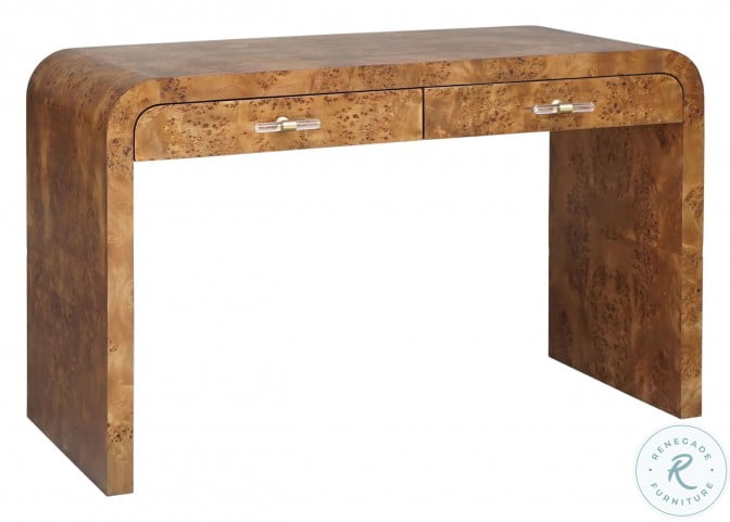 Petra Dark Burl Wood Waterfall Edge Desk HomeGalleryStores