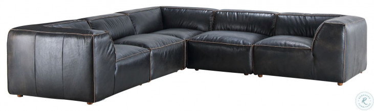 Luxe Antique Black Leather Classic L Modular Sectional