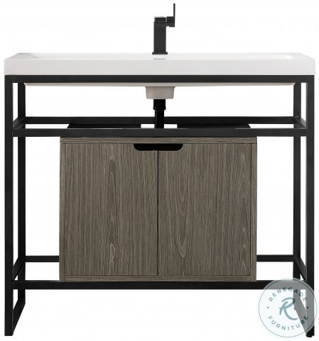 Boston Matte Black 39 4 Ash Gray And White Glossy Top Single Vanity From James Martin Coleman Furniture