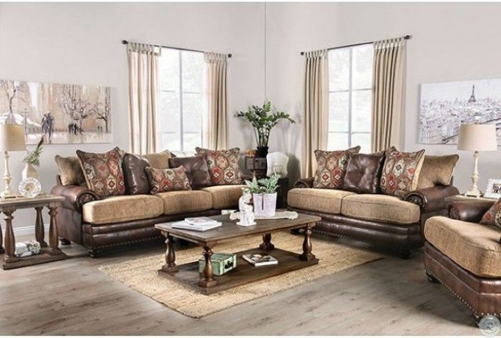 Fletcher Brown And Tan Living Room Set From Furniture Of America Homegallerystore Com Sm5148 Sf