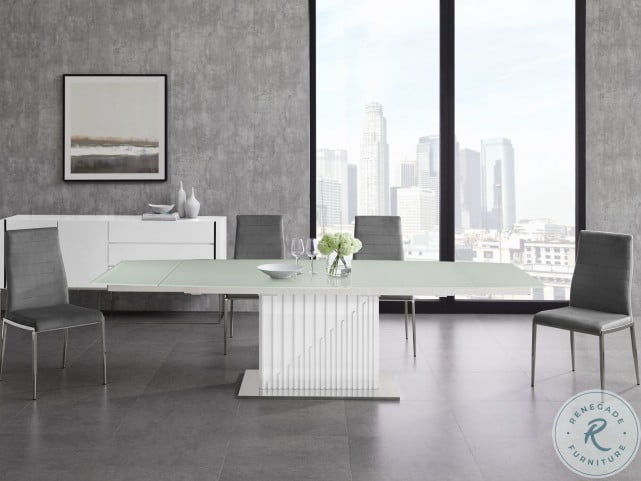 Midvale white and chrome extendable rectangular dining table top