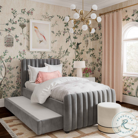 Angela Grey Twin Upholstered Platform Bed with Trundle From TOV