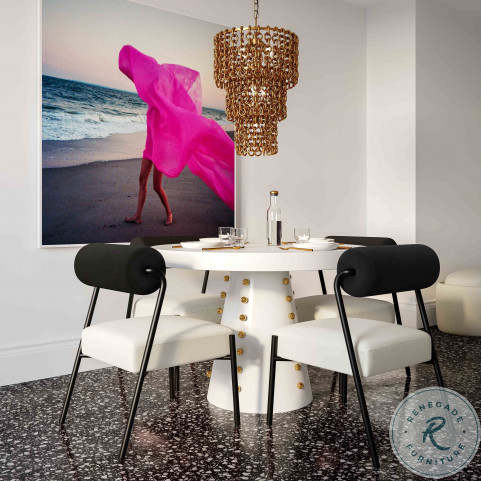 Janice White Lacquer Dining Room Set with Jolene Chairs From TOV