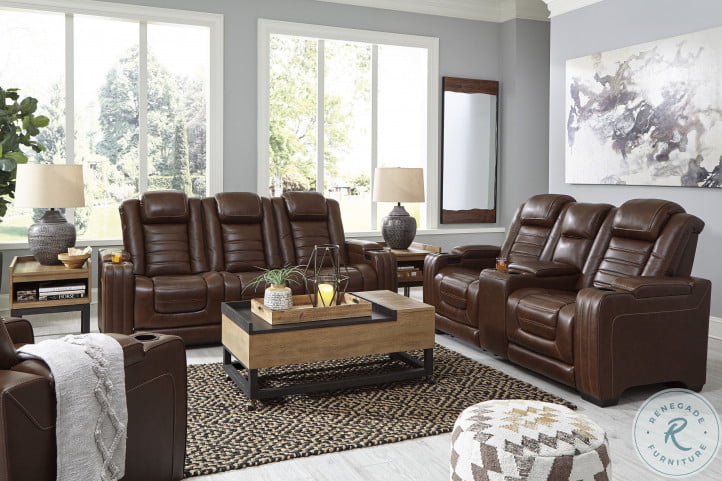 Warnerton chocolate power reclining store living room set