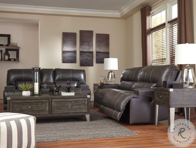 McCaskill Gray Leather 2 Seat Power Reclining Living Room Set