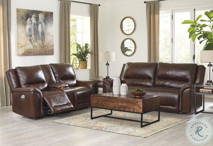 Catanzaro Mahogany Leather 2 Seat Power Reclining Sofa with Adjustable  Headrest | HomeGalleryStores.com | U8300447