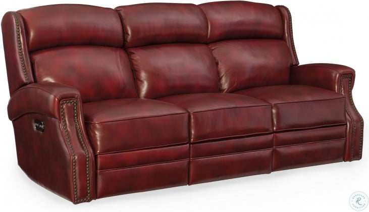 Carlisle Red Leather Power Reclining Sofa With Power Headrest from