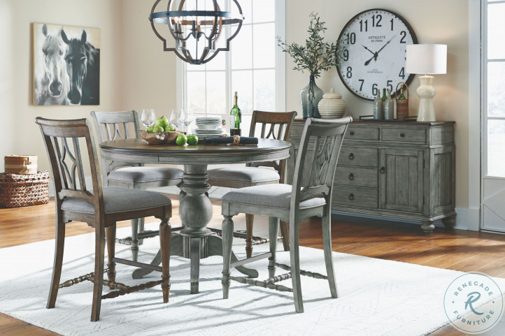 Distressed gray dining table set top