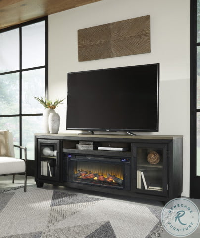 Foyland Black and Brown 83 XL TV Stand with Electric Fireplace From Ashley  Furniture | Home Gallery Stores