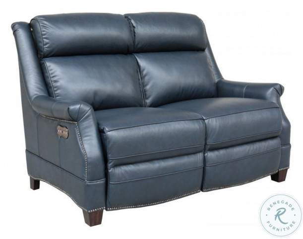 Warrendale Shoreham Blue Leather Power Reclining Loveseat with