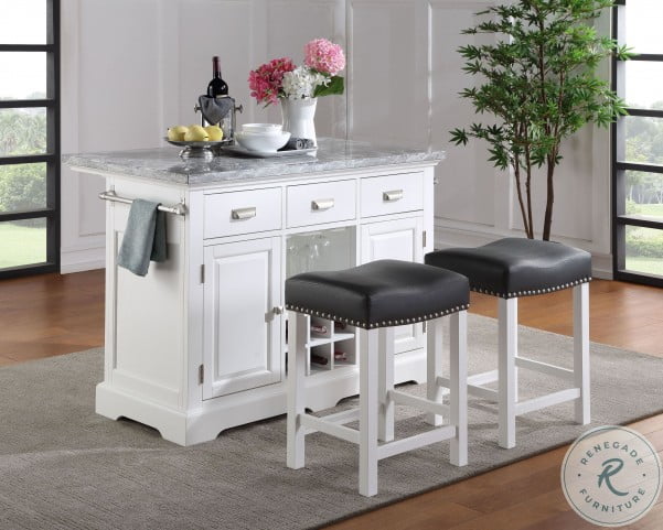 Zermatt White Kitchen Island Set HomeGalleryStores ZR380CKTB