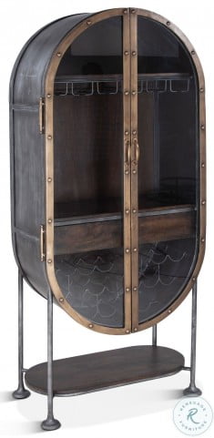 Melbourne Antique Silver And Brushed Bronze Oval Bar Cabinet