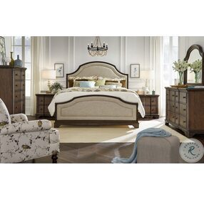Stafford Rustic Cherry King Upholstered Panel Bed