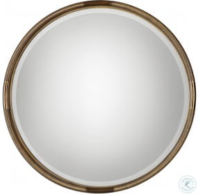 Finnick Lightly Antiqued Gold Leaf Round Mirror