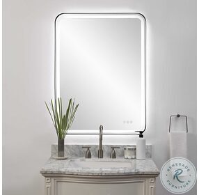 Crofton Satin Black Lighted Large Vanity Mirror