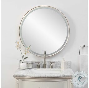 Crofton Brushed Brass Lighted Round Vanity Mirror