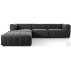 Langham Saxon Charcoal Channeled 3 Piece LAF Chaise Sectional with Ottoman