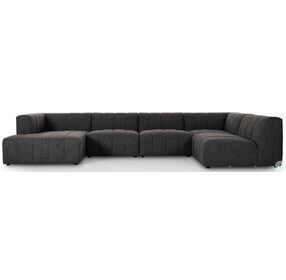 Langham Saxon Charcoal Channeled 5 Piece LAF Chaise Sectional