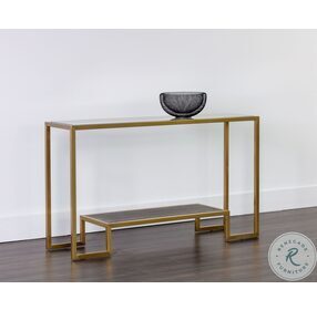 Carver Elm Wood And Gold Stainless Steel Console Table