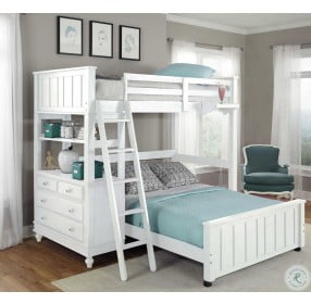 Lake House White Full Loft Bed with Full Lower Bed