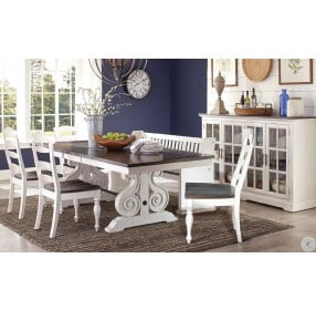 Carriage House Off White and Dark Brown Extendable Trestle Dining Table