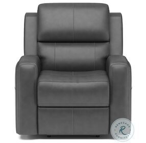 Linden Gray Leather Power Recliner With Power Headrest And Lumbar