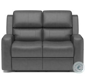 Linden Gray Leather Power Reclining Loveseat With Power Headrest And Lumbar