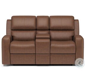 Linden Brown Leather Power Reclining Console Loveseat With Power Headrest And Lumbar