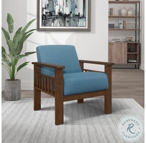 Helena Blue And Walnut Accent Chair with Storage Arms