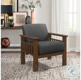 Helena Dark Gray And Walnut Accent Chair with Storage Arms