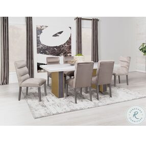 Carla White Carrara Marble Top And Gold Rectangular Dining Table