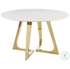 Gwynn White Marble Top And Gold Stainless Steel Round Dining Room Set