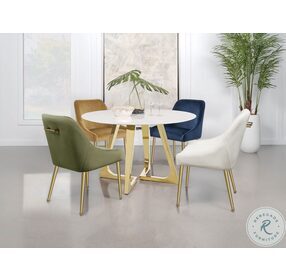 Gwynn White Marble Top And Gold Stainless Steel Round Dining Table