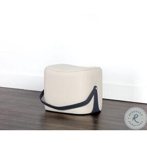 Beckham Beige And Navy Faux Leather Esma Ottoman